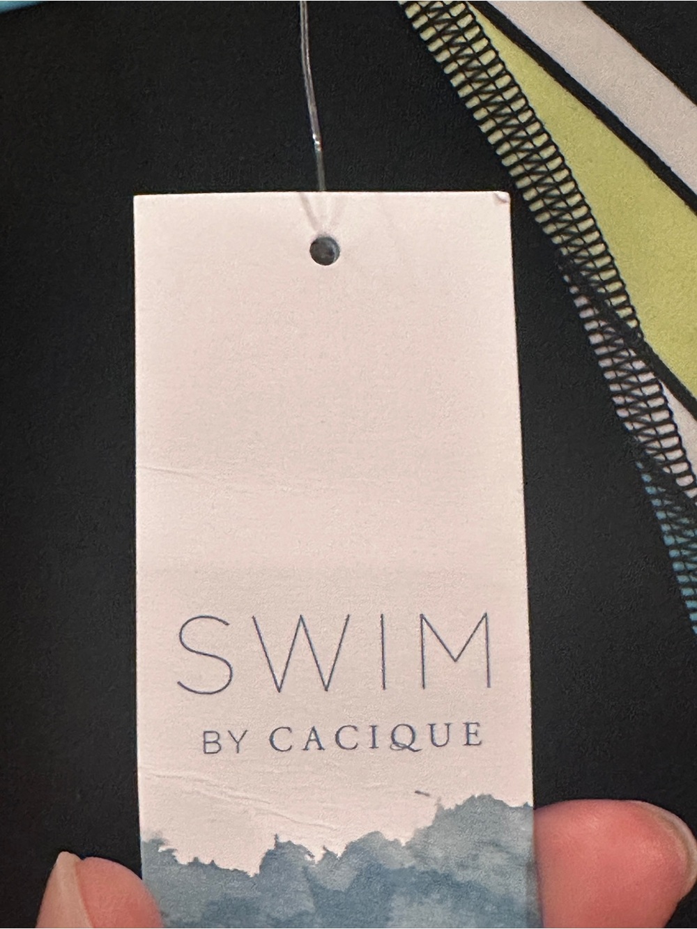 Cacique Swim Black Rash Guard with Pastel Multi-Stripe Sleeves - Picture 3 of 4